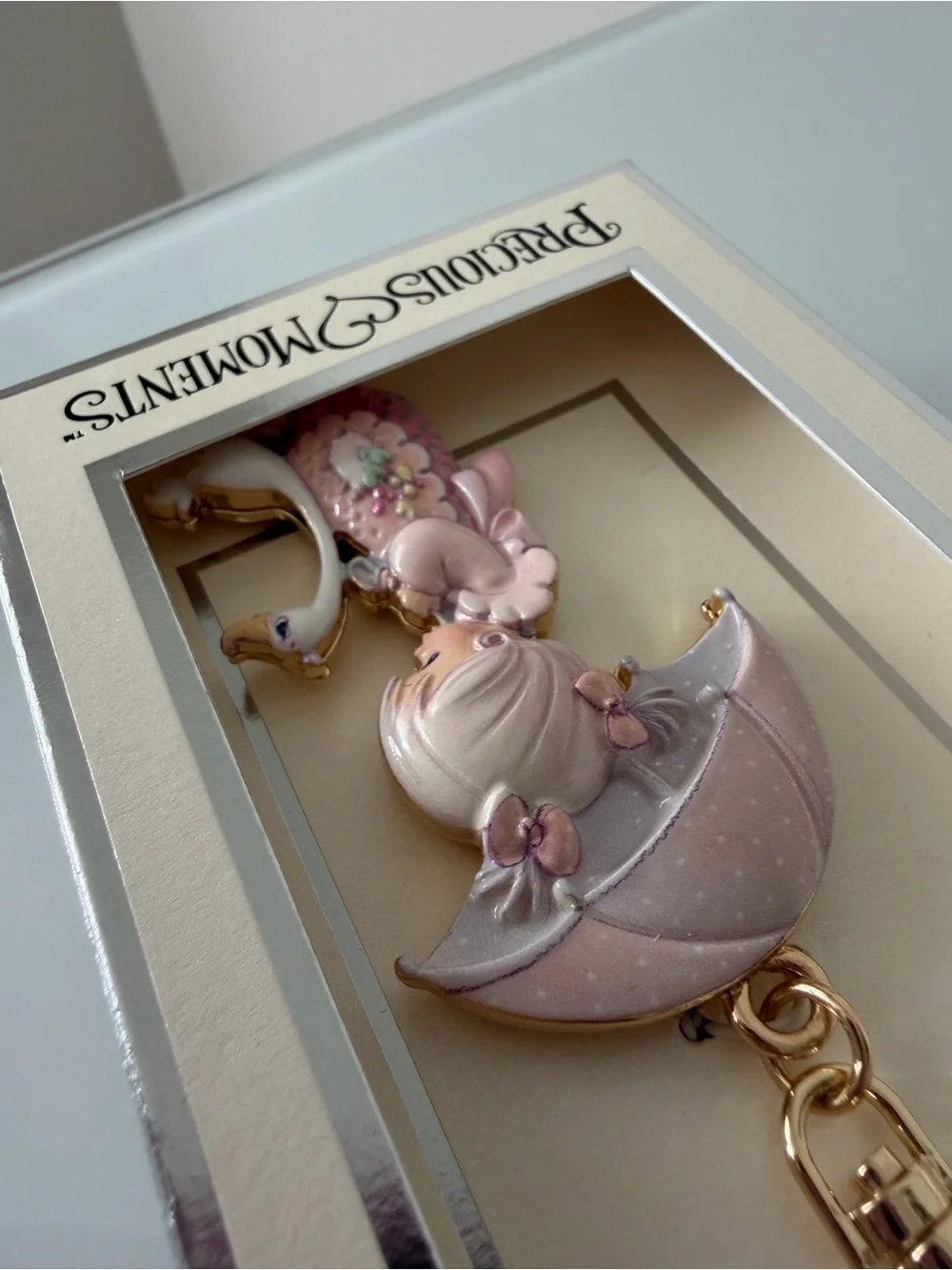Precious Moments Pink Girl with Umbrella and Swan Keychain bag charm